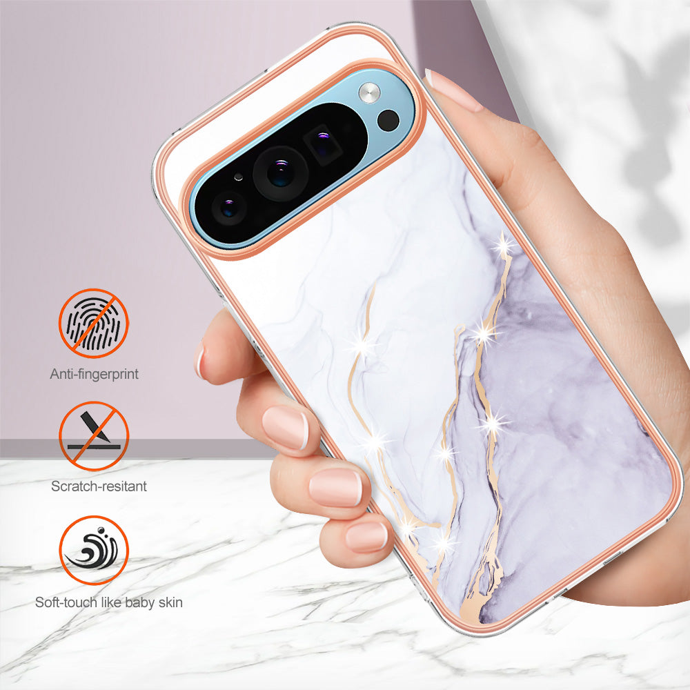 For Google Pixel 9 Pro XL Case YB IMD Series-2 Style-B IMD Marble Pattern TPU Back Cover - White 006