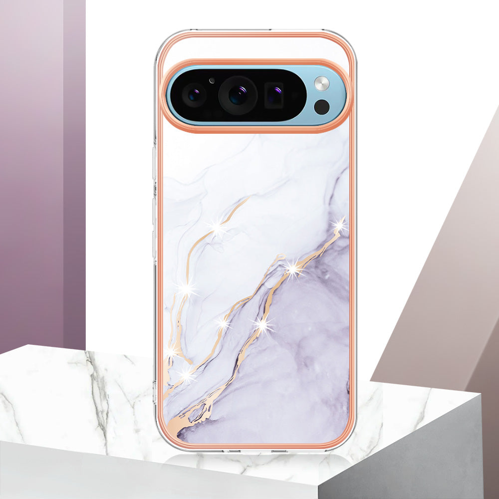 For Google Pixel 9 Pro XL Case YB IMD Series-2 Style-B IMD Marble Pattern TPU Back Cover - White 006