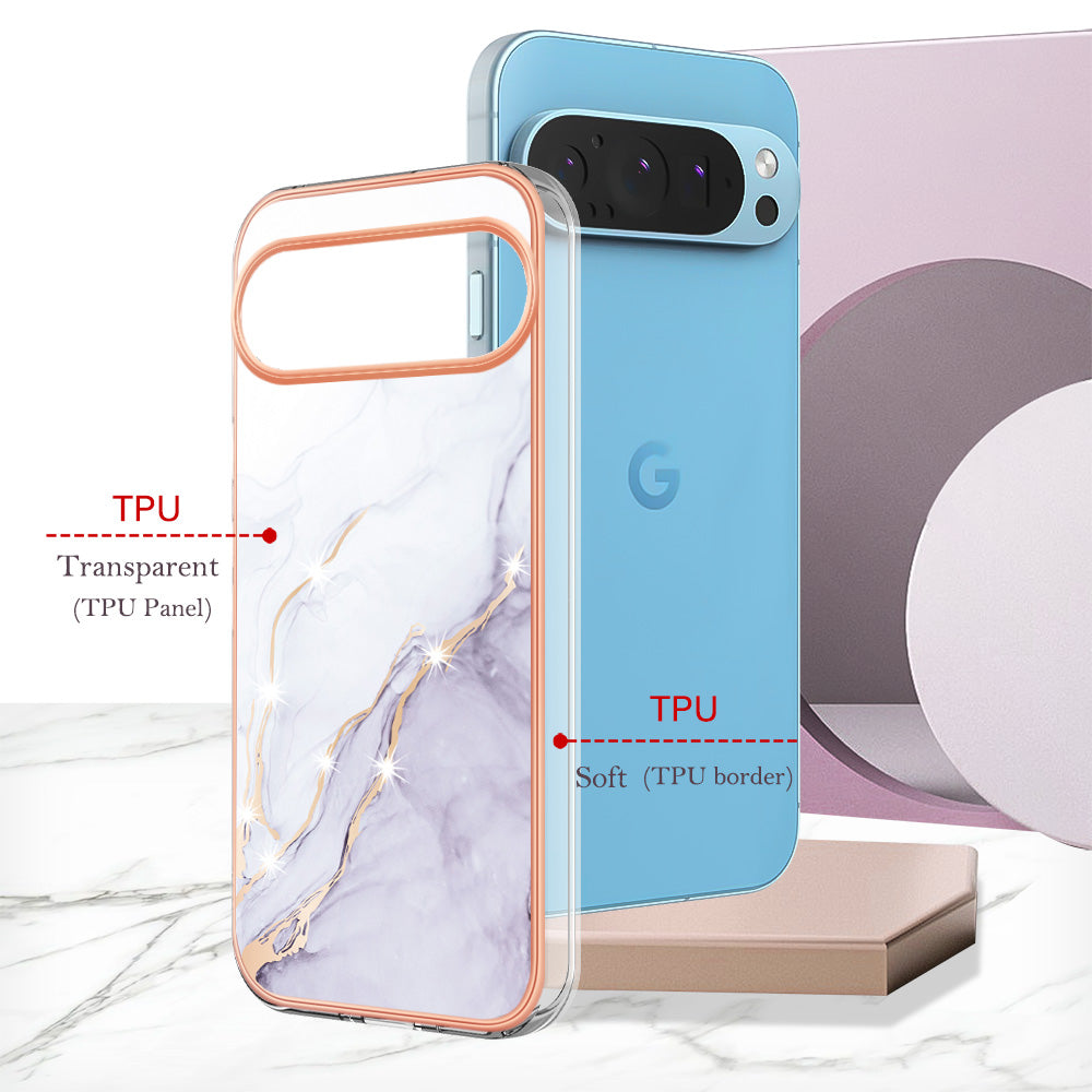 For Google Pixel 9 Pro XL Case YB IMD Series-2 Style-B IMD Marble Pattern TPU Back Cover - White 006