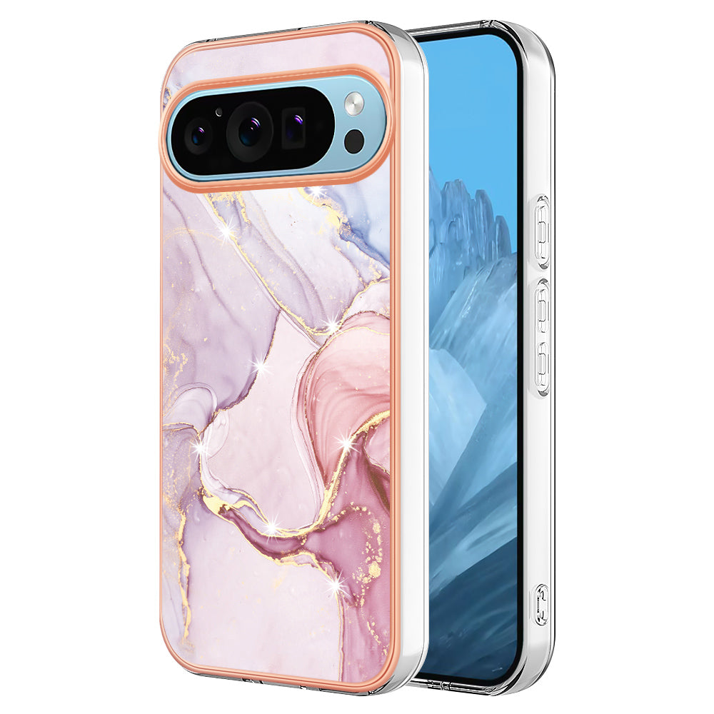 For Google Pixel 9 Pro XL Case YB IMD Series-2 Style-B IMD Marble Pattern TPU Back Cover - Rose Gold 005