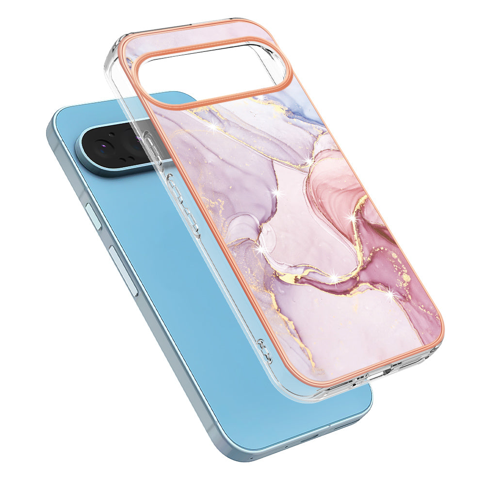 For Google Pixel 9 Pro XL Case YB IMD Series-2 Style-B IMD Marble Pattern TPU Back Cover - Rose Gold 005