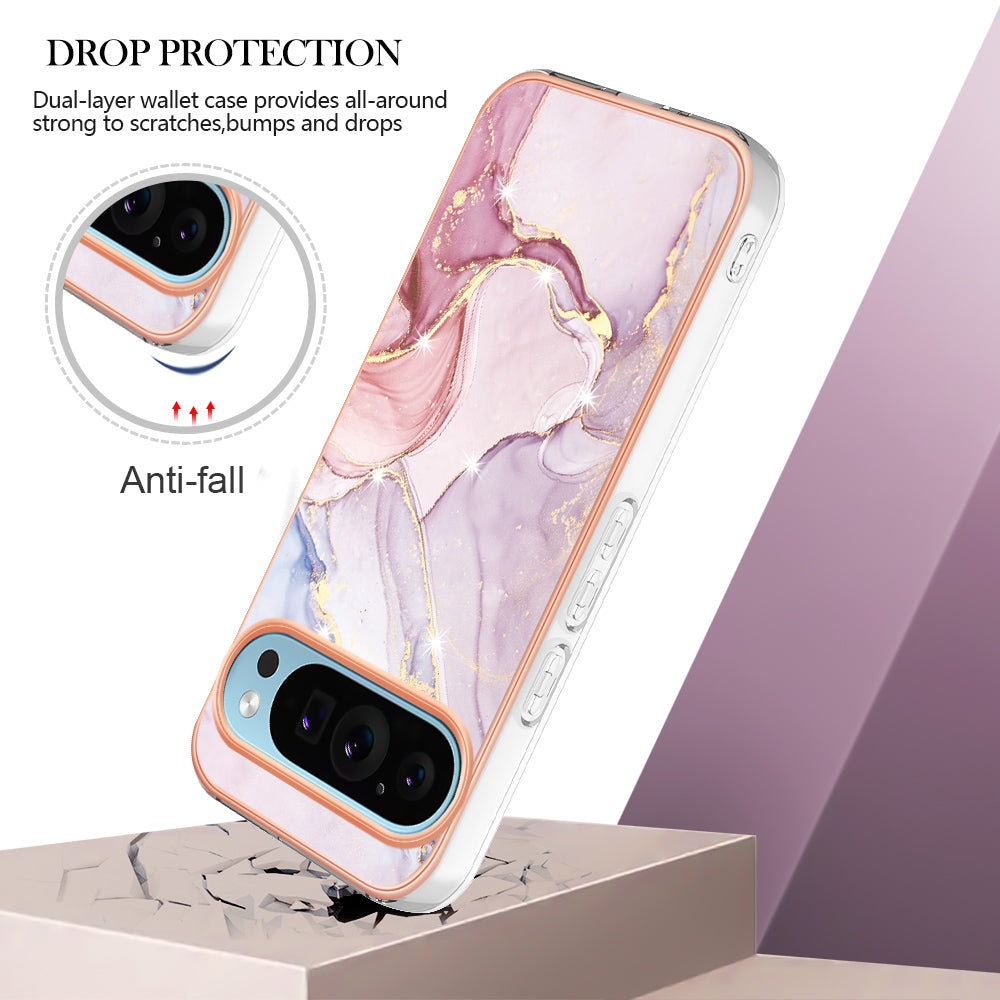 For Google Pixel 9 Pro XL Case YB IMD Series-2 Style-B IMD Marble Pattern TPU Back Cover - Rose Gold 005