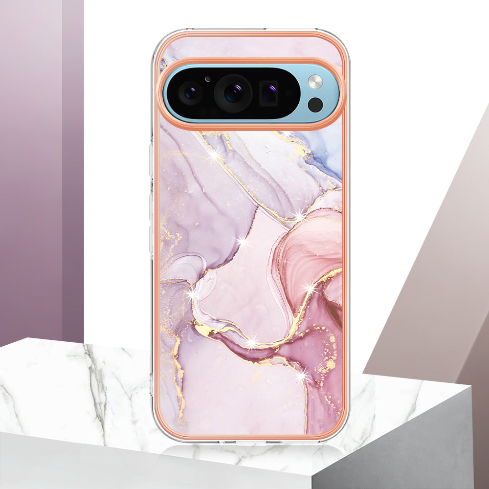 For Google Pixel 9 Pro XL Case YB IMD Series-2 Style-B IMD Marble Pattern TPU Back Cover - Rose Gold 005