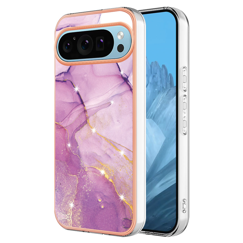 For Google Pixel 9 Pro XL Case YB IMD Series-2 Style-B IMD Marble Pattern TPU Back Cover - Purple 001