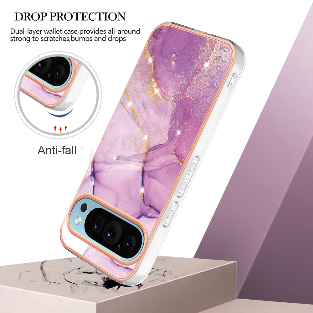 For Google Pixel 9 Pro XL Case YB IMD Series-2 Style-B IMD Marble Pattern TPU Back Cover - Purple 001