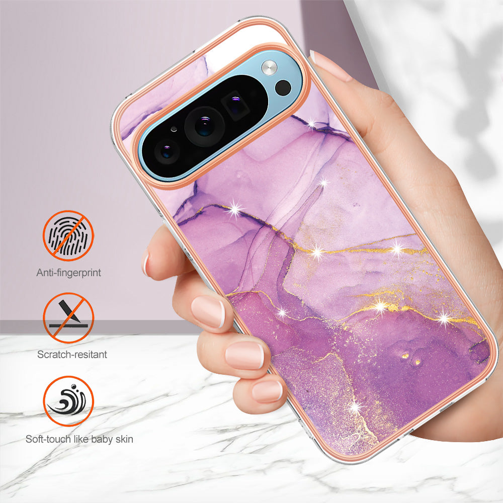 For Google Pixel 9 Pro XL Case YB IMD Series-2 Style-B IMD Marble Pattern TPU Back Cover - Purple 001