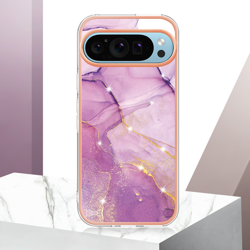 For Google Pixel 9 Pro XL Case YB IMD Series-2 Style-B IMD Marble Pattern TPU Back Cover - Purple 001