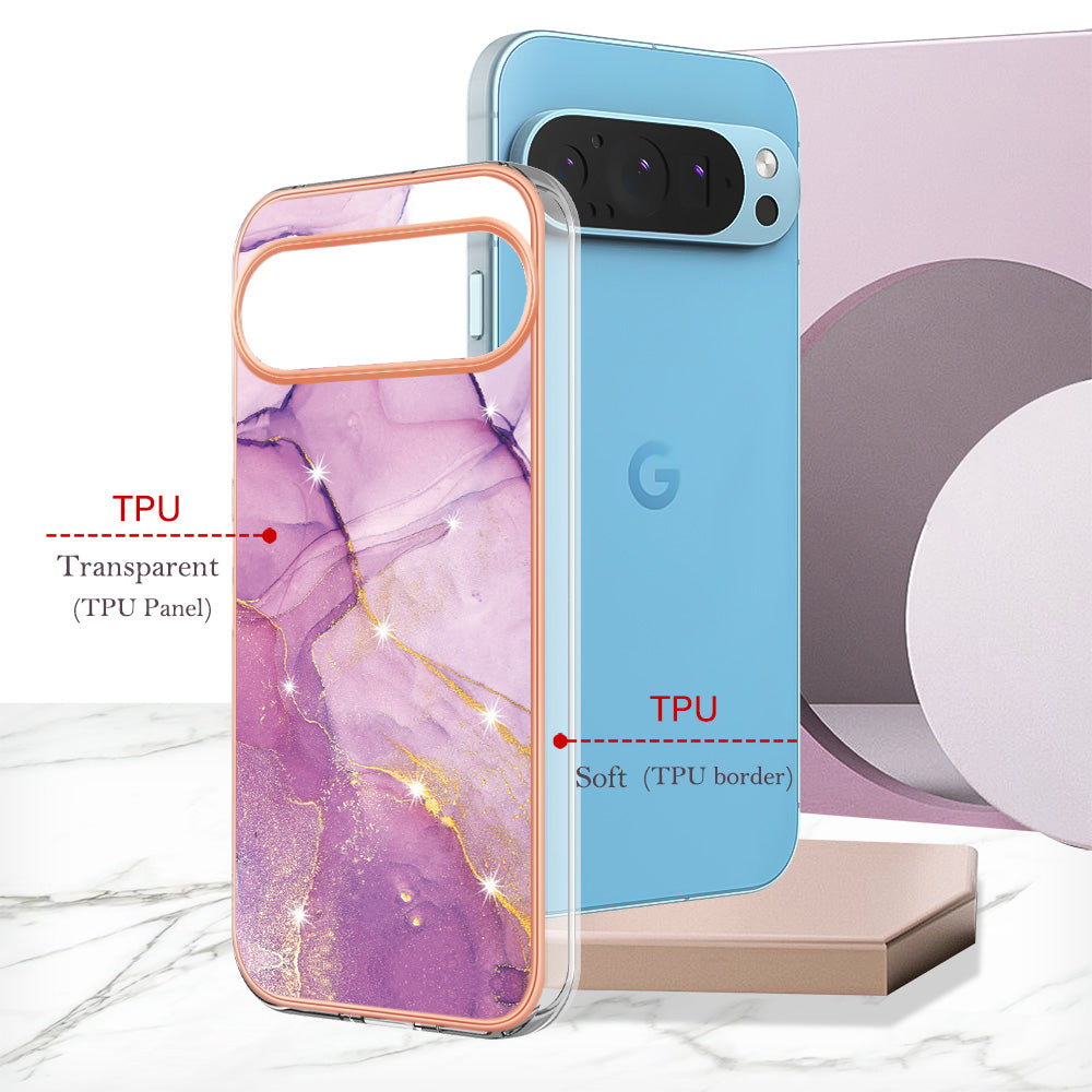 For Google Pixel 9 Pro XL Case YB IMD Series-2 Style-B IMD Marble Pattern TPU Back Cover - Purple 001