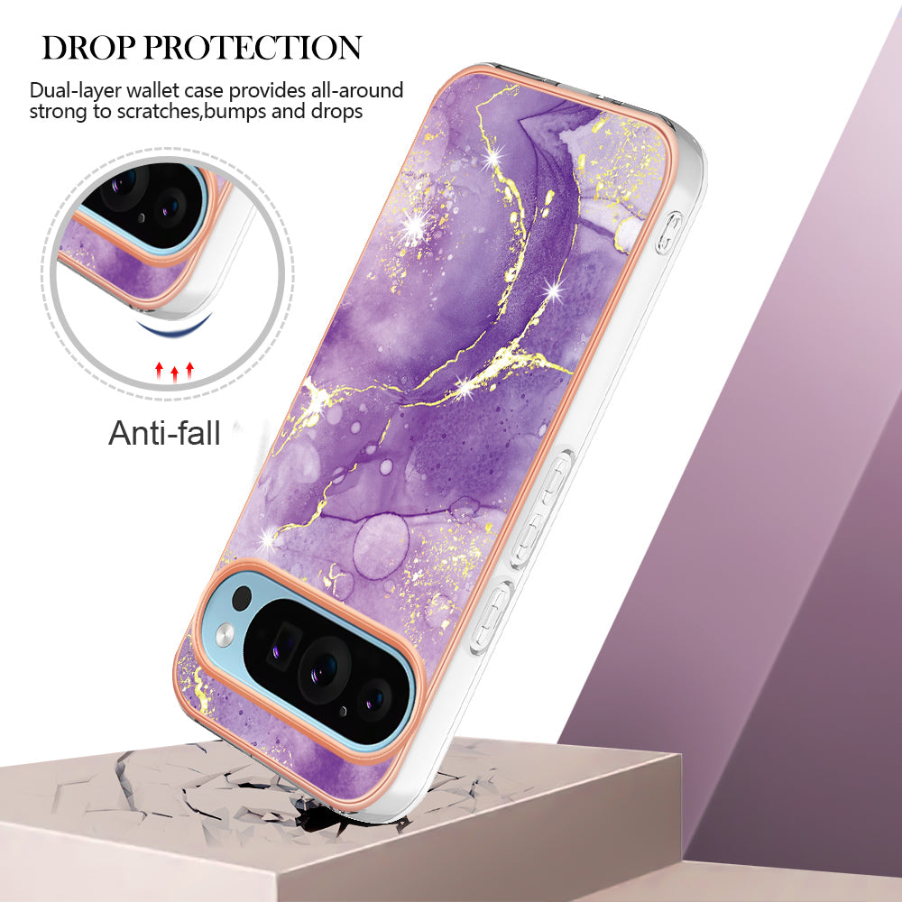 For Google Pixel 9 Pro XL Case YB IMD Series-2 Style-B IMD Marble Pattern TPU Back Cover - Purple 002