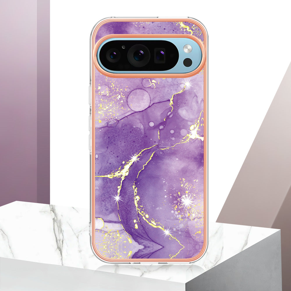 For Google Pixel 9 Pro XL Case YB IMD Series-2 Style-B IMD Marble Pattern TPU Back Cover - Purple 002