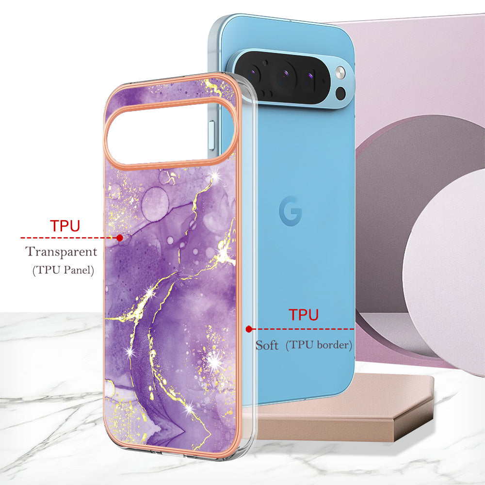 For Google Pixel 9 Pro XL Case YB IMD Series-2 Style-B IMD Marble Pattern TPU Back Cover - Purple 002