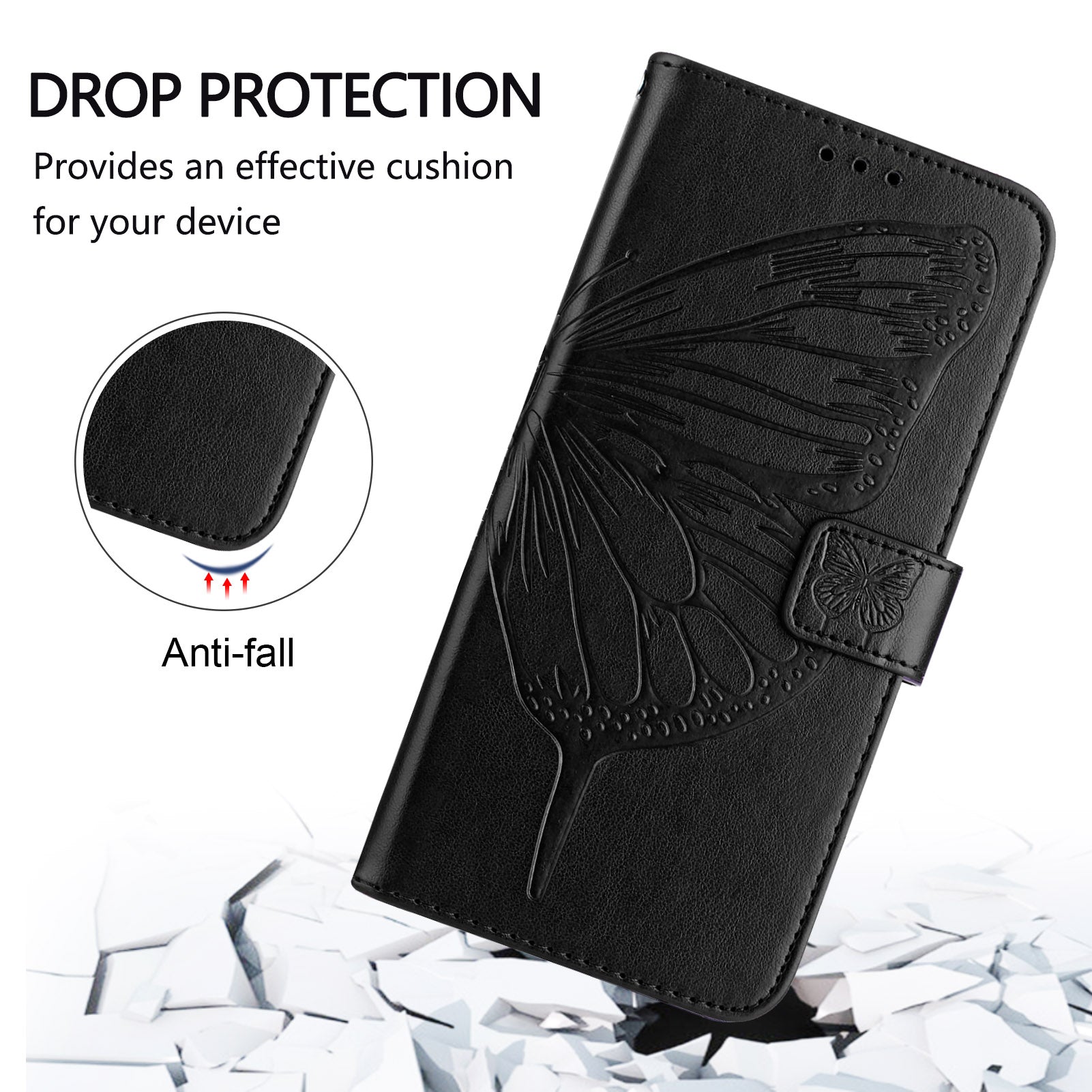 For Google Pixel 9 Pro XL Case YB Imprinting Series-4 Butterfly Flower Flip Wallet Leather Phone Cover - Black