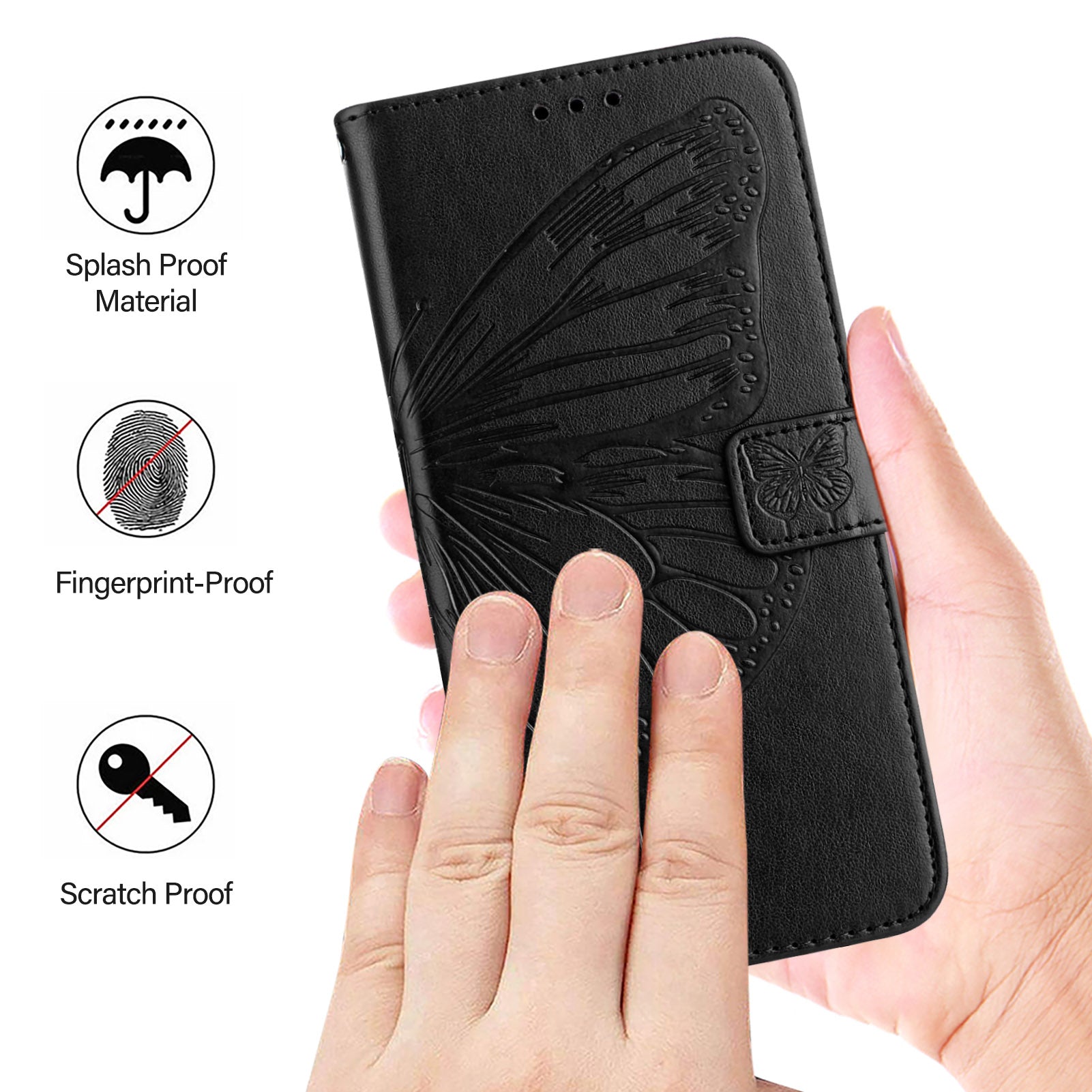 For Google Pixel 9 Pro XL Case YB Imprinting Series-4 Butterfly Flower Flip Wallet Leather Phone Cover - Black