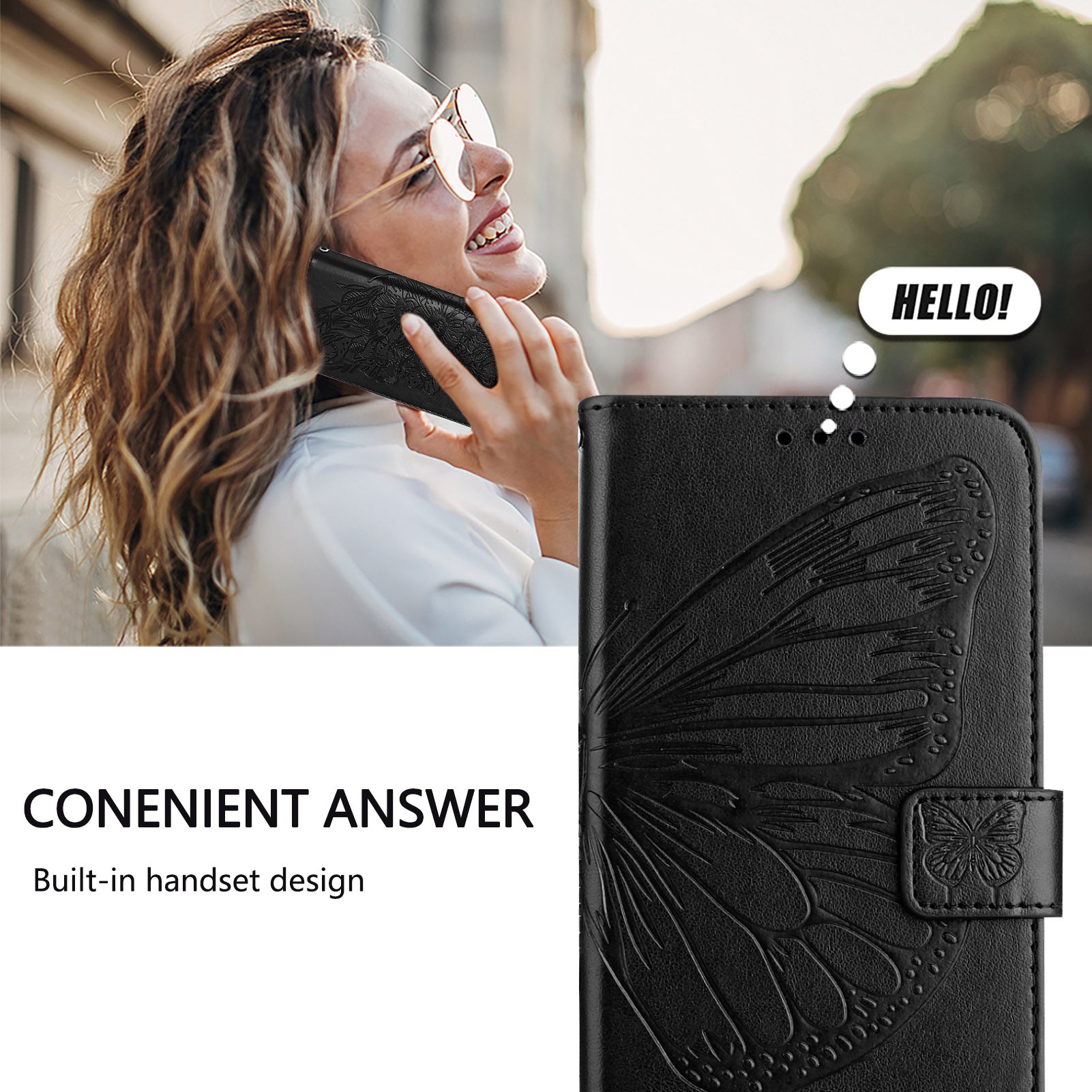 For Google Pixel 9 Pro XL Case YB Imprinting Series-4 Butterfly Flower Flip Wallet Leather Phone Cover - Black