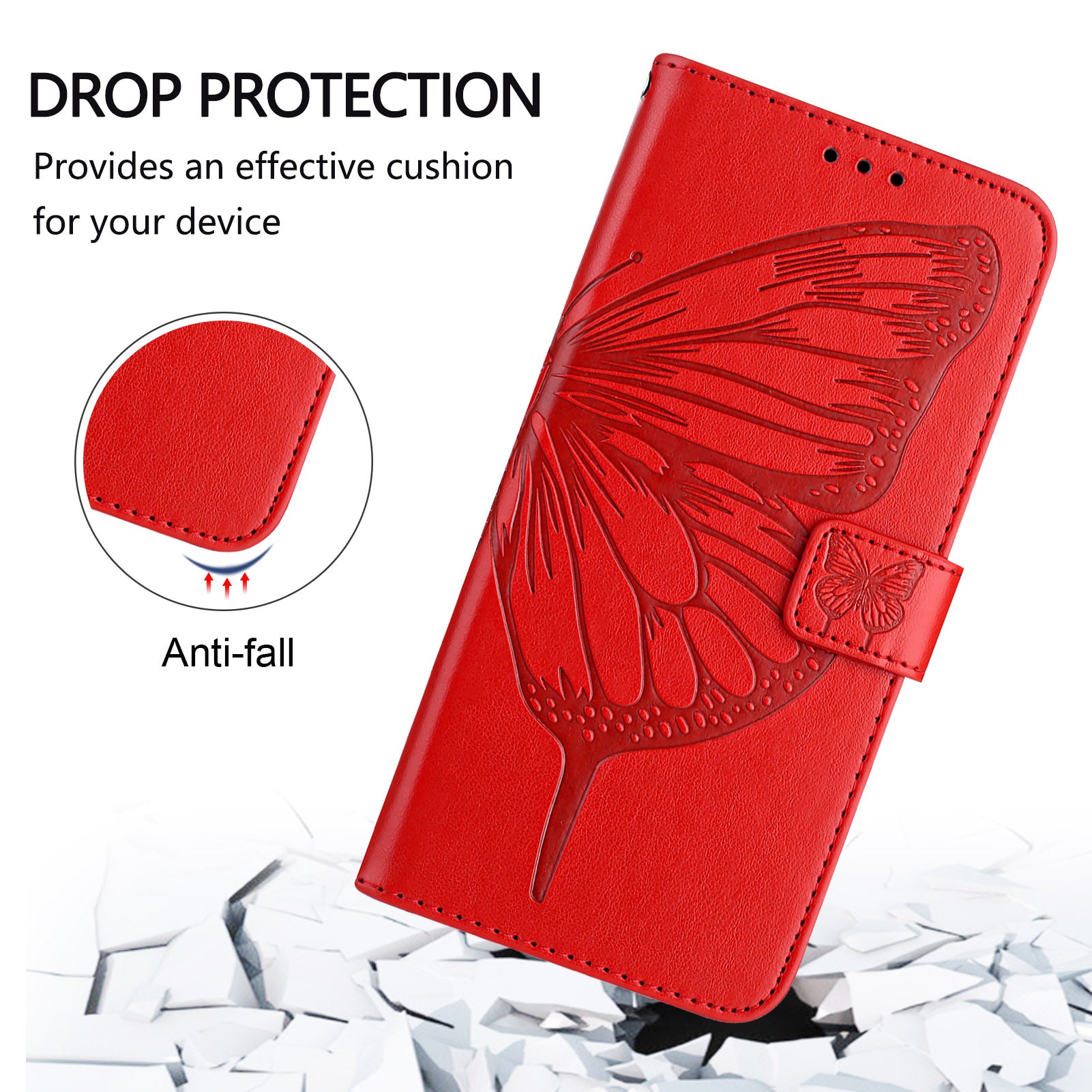 For Google Pixel 9 Pro XL Case YB Imprinting Series-4 Butterfly Flower Flip Wallet Leather Phone Cover - Red