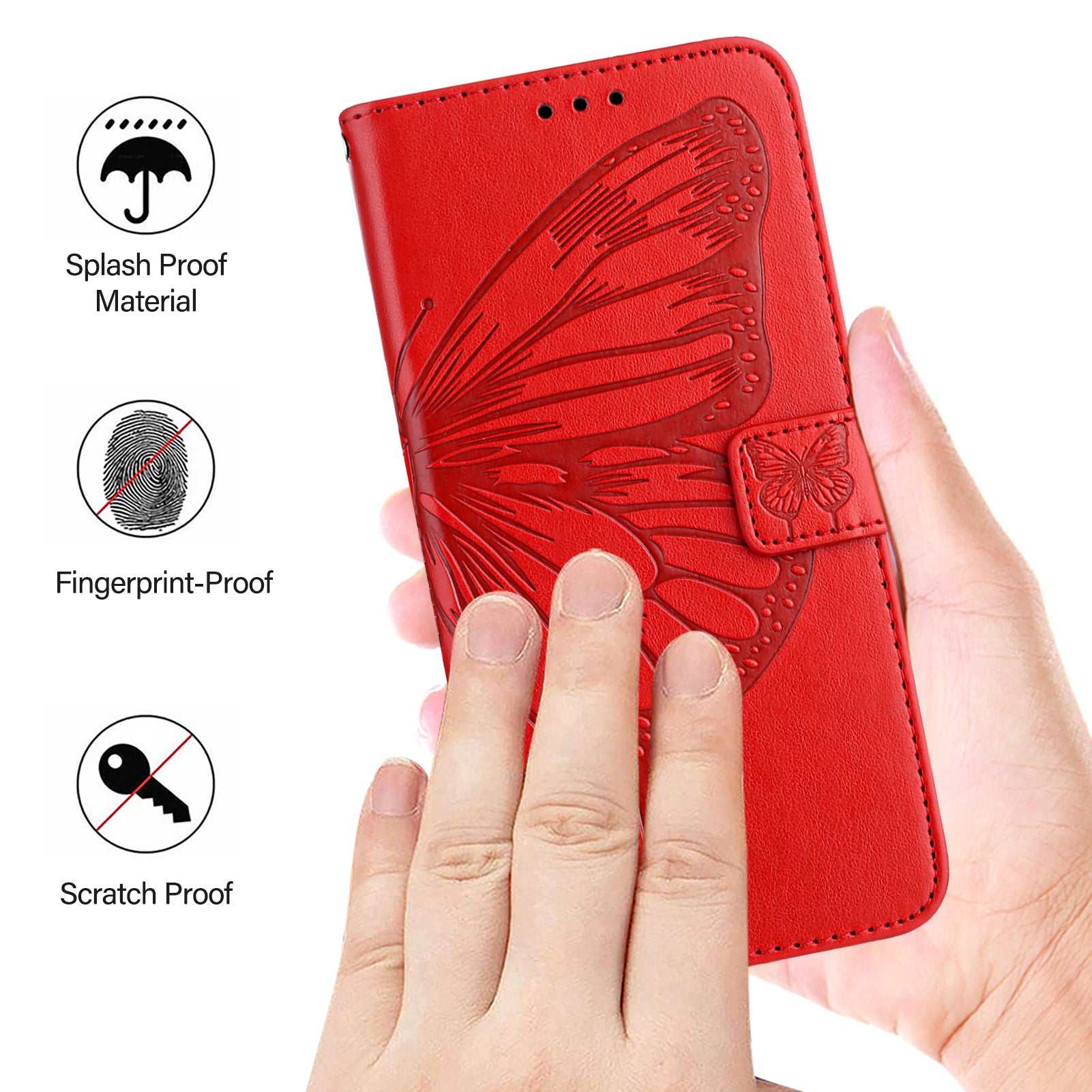 For Google Pixel 9 Pro XL Case YB Imprinting Series-4 Butterfly Flower Flip Wallet Leather Phone Cover - Red