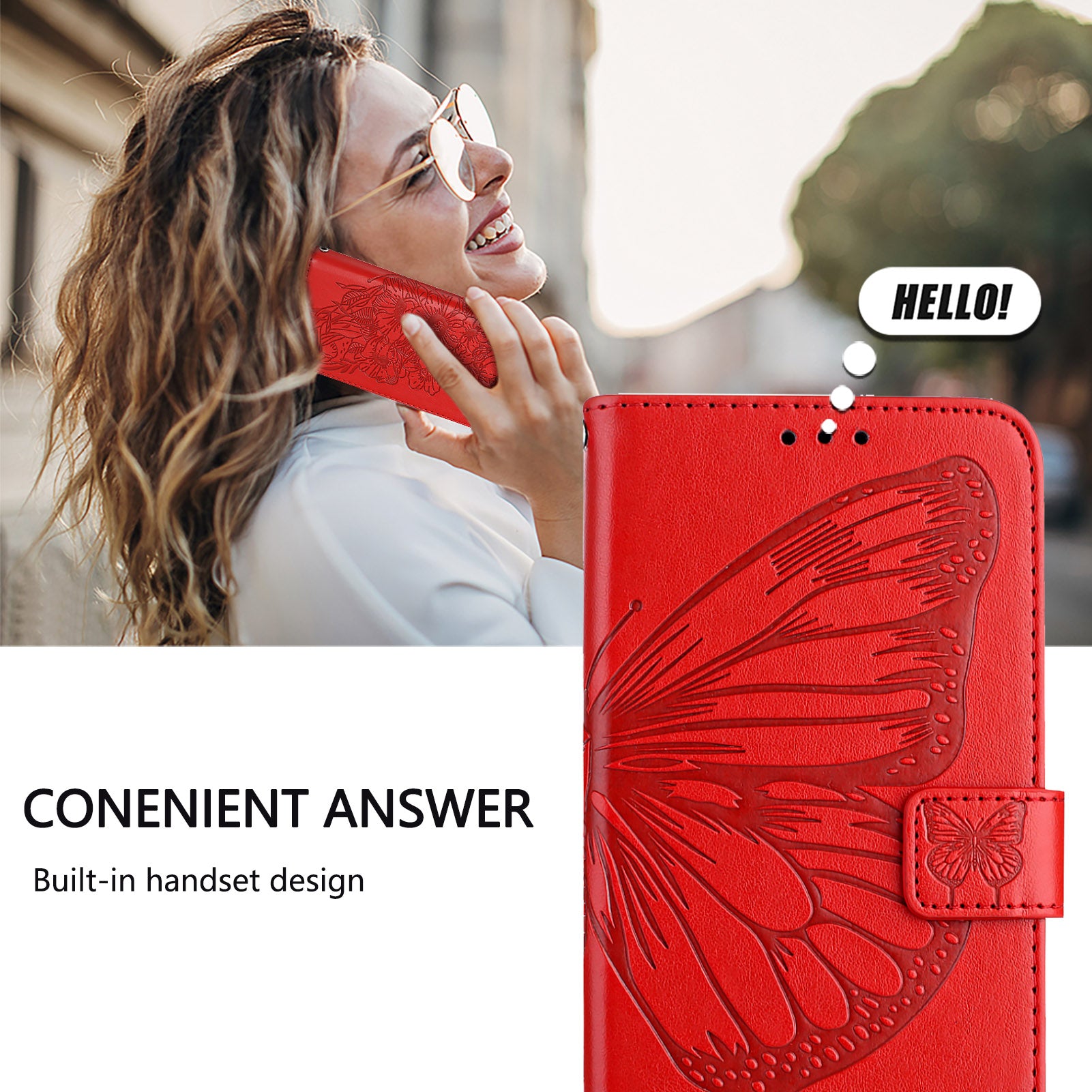 For Google Pixel 9 Pro XL Case YB Imprinting Series-4 Butterfly Flower Flip Wallet Leather Phone Cover - Red