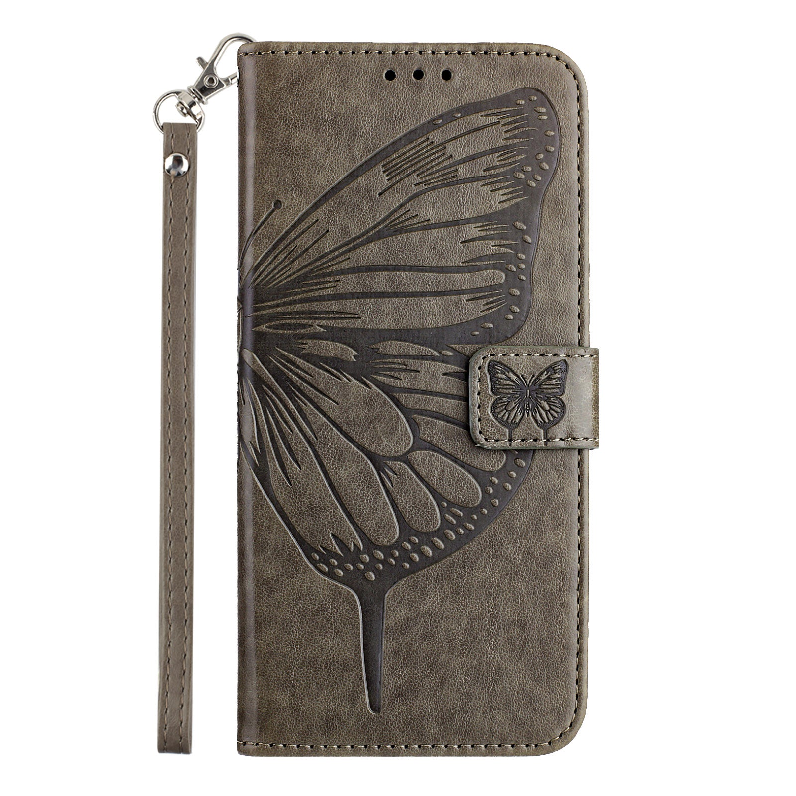 For Google Pixel 9 Pro XL Case YB Imprinting Series-4 Butterfly Flower Flip Wallet Leather Phone Cover - Grey