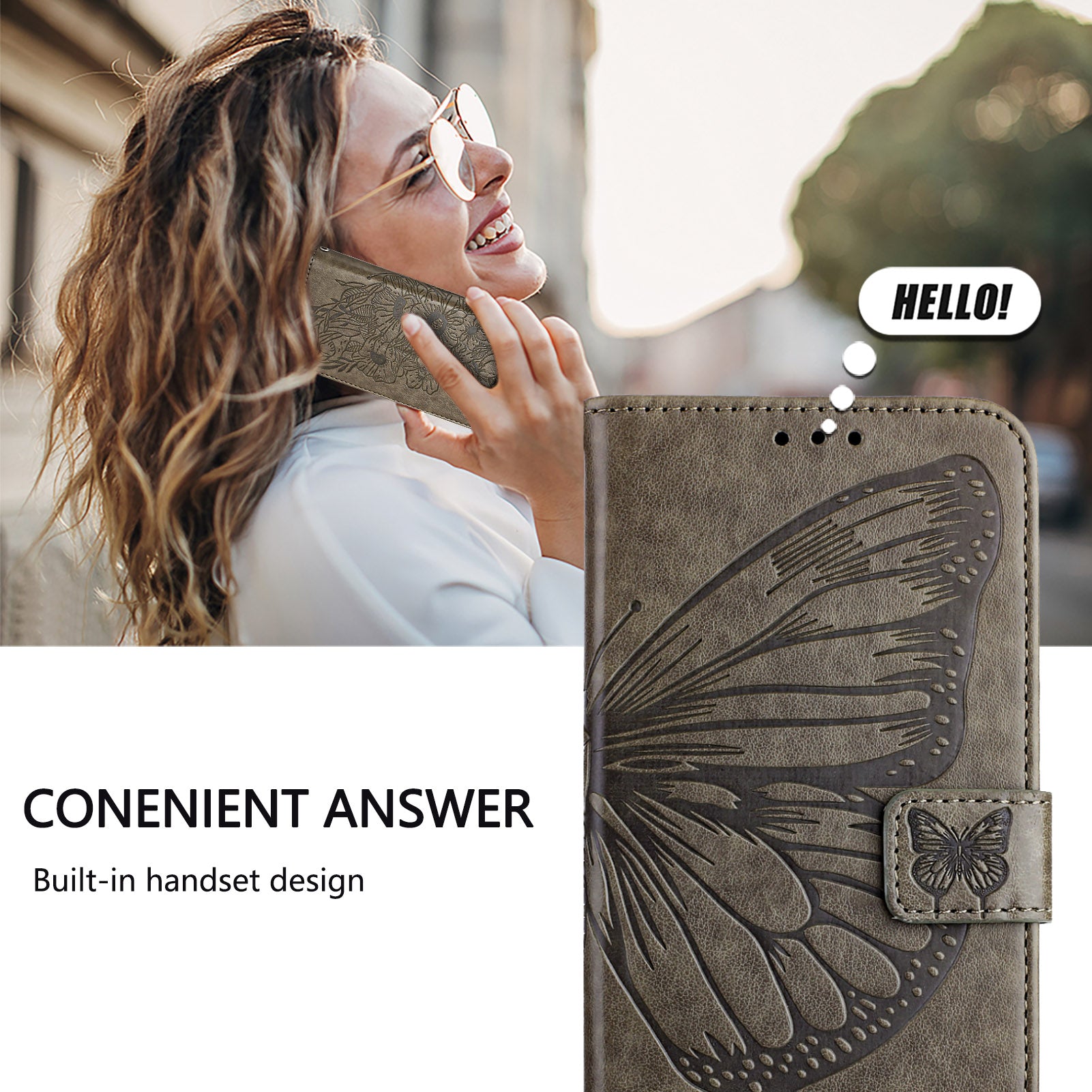 For Google Pixel 9 Pro XL Case YB Imprinting Series-4 Butterfly Flower Flip Wallet Leather Phone Cover - Grey