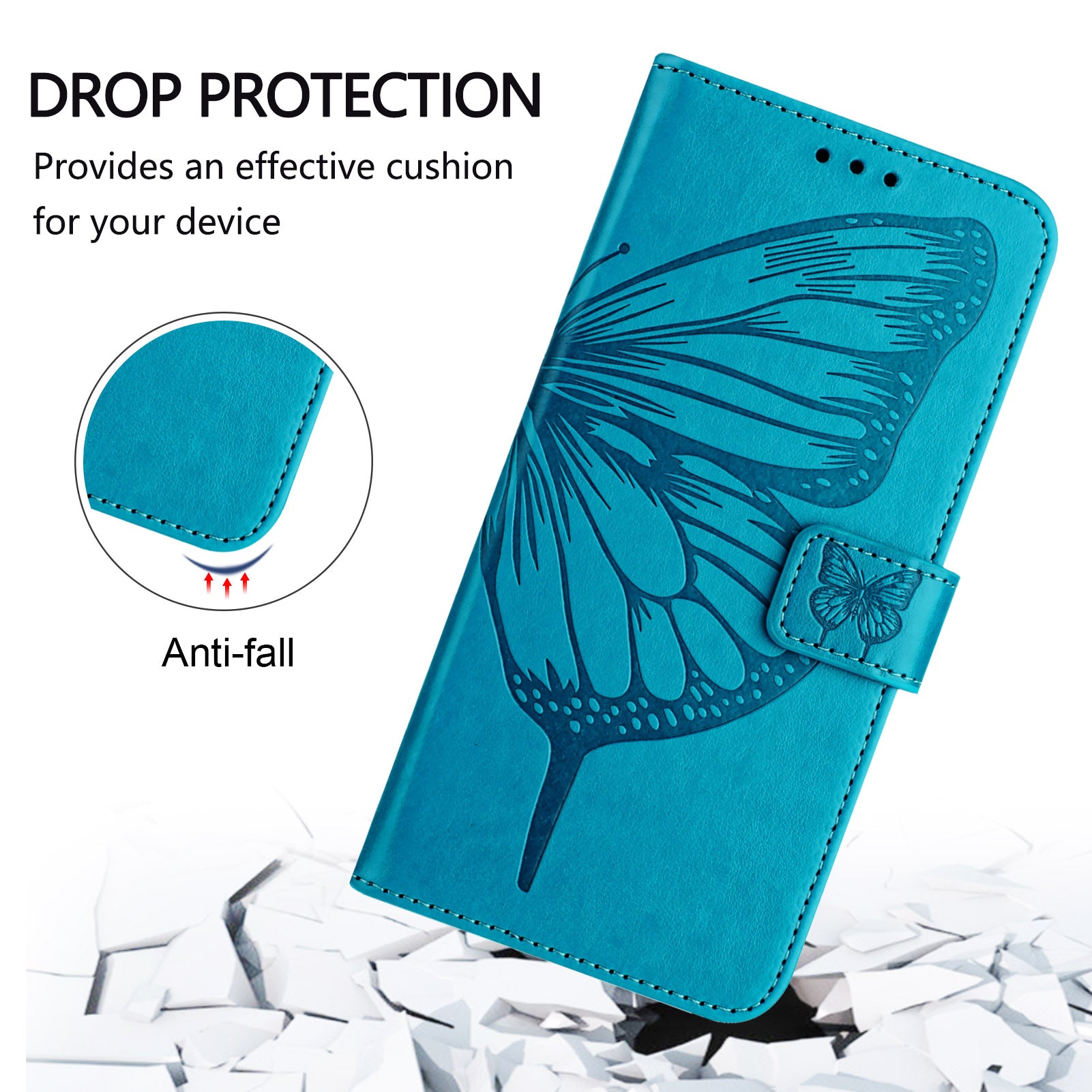 For Google Pixel 9 Pro XL Case YB Imprinting Series-4 Butterfly Flower Flip Wallet Leather Phone Cover - Blue