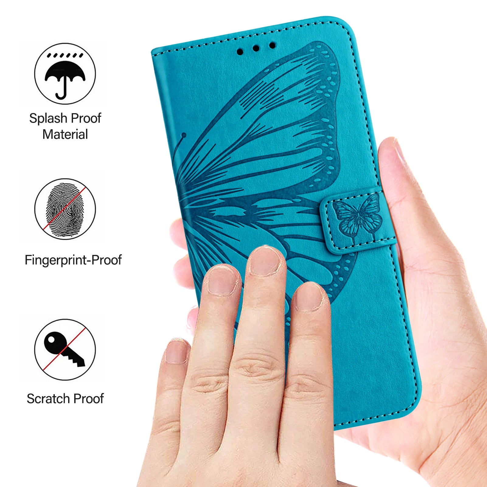 For Google Pixel 9 Pro XL Case YB Imprinting Series-4 Butterfly Flower Flip Wallet Leather Phone Cover - Blue