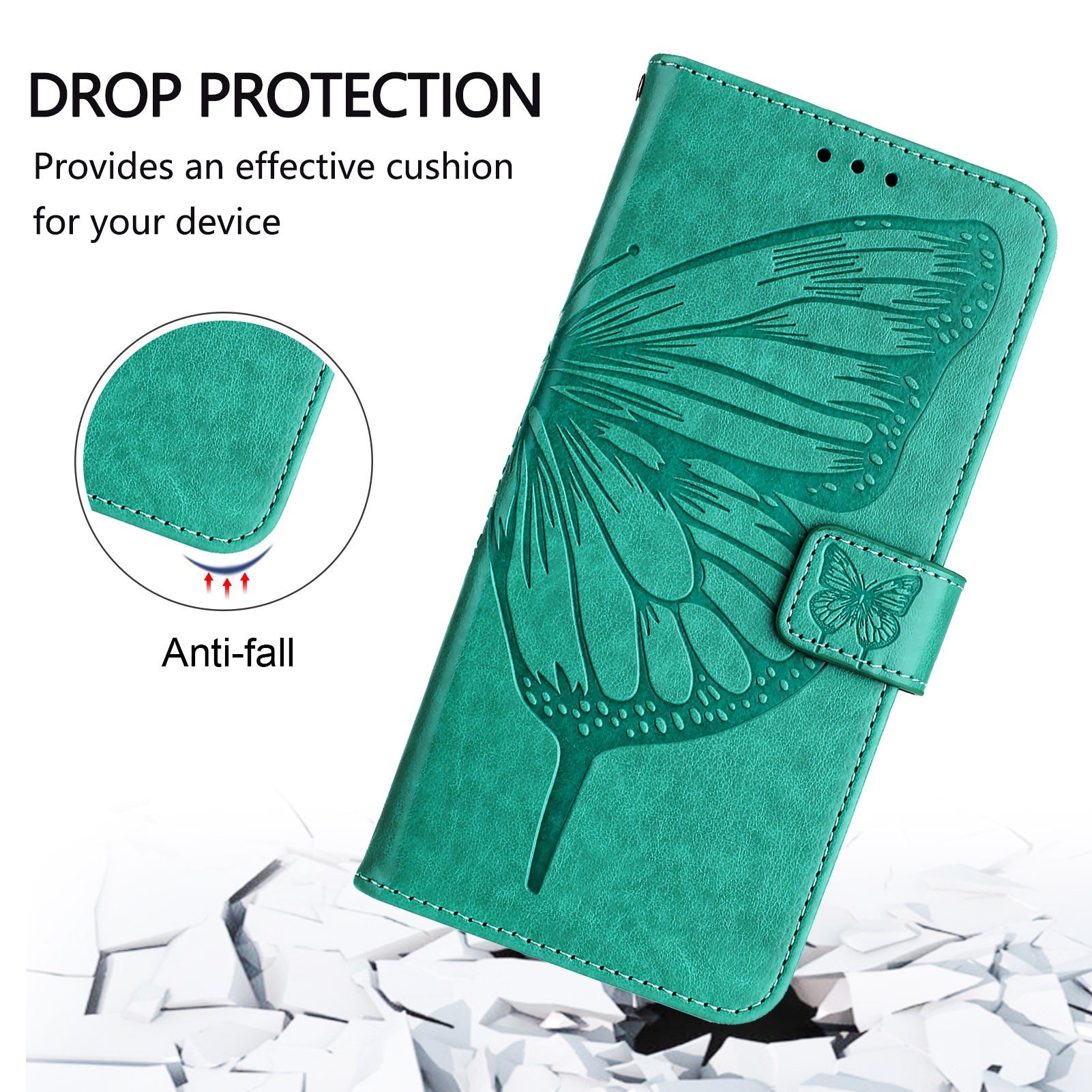 For Google Pixel 9 Pro XL Case YB Imprinting Series-4 Butterfly Flower Flip Wallet Leather Phone Cover - Green