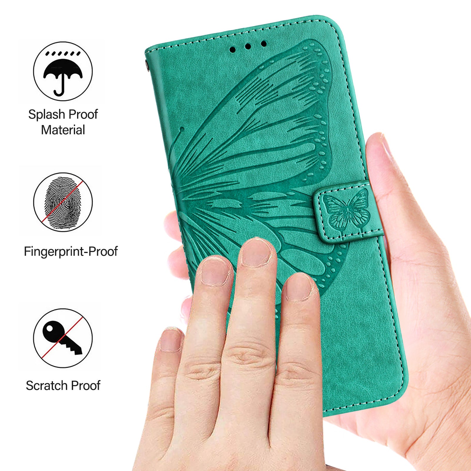 For Google Pixel 9 Pro XL Case YB Imprinting Series-4 Butterfly Flower Flip Wallet Leather Phone Cover - Green