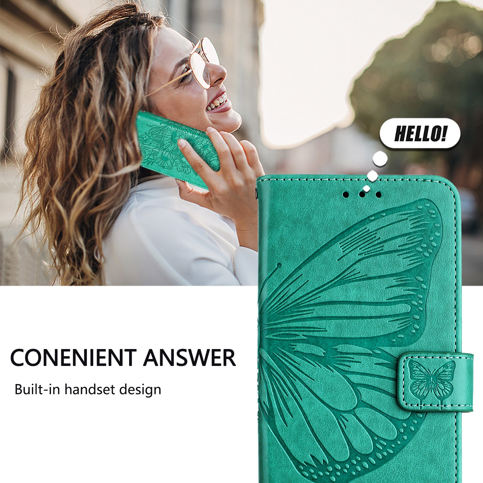 For Google Pixel 9 Pro XL Case YB Imprinting Series-4 Butterfly Flower Flip Wallet Leather Phone Cover - Green