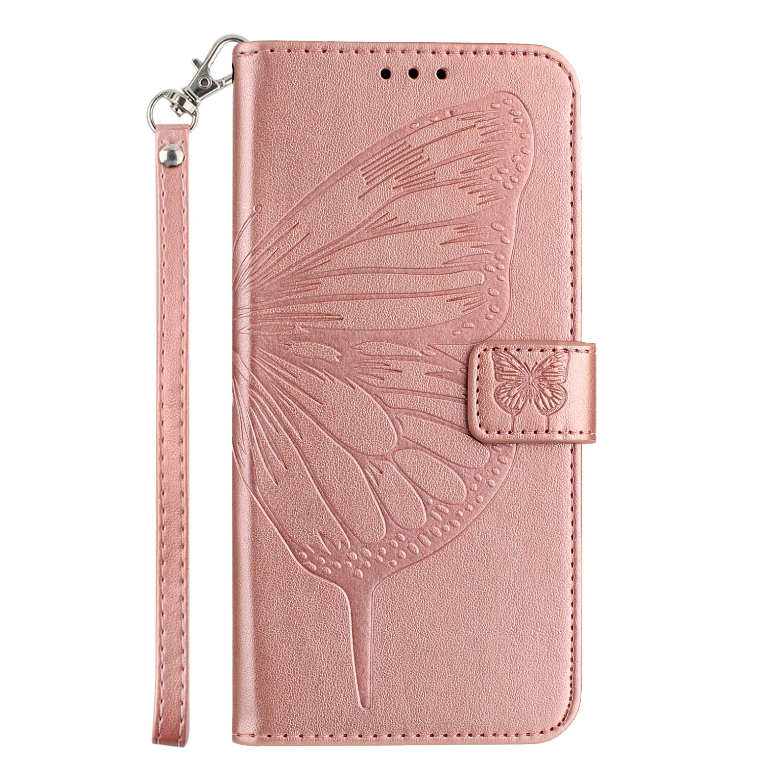 For Google Pixel 9 Pro XL Case YB Imprinting Series-4 Butterfly Flower Flip Wallet Leather Phone Cover -  Rose Gold