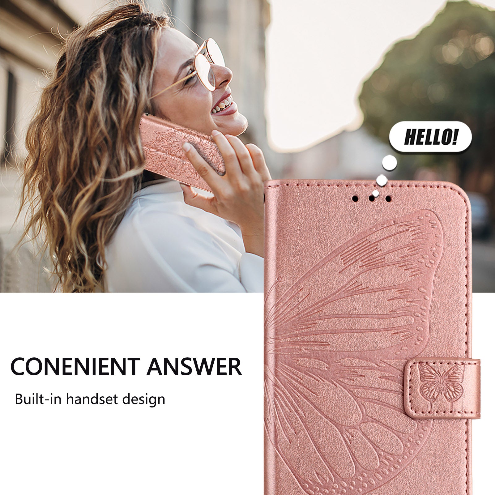 For Google Pixel 9 Pro XL Case YB Imprinting Series-4 Butterfly Flower Flip Wallet Leather Phone Cover -  Rose Gold