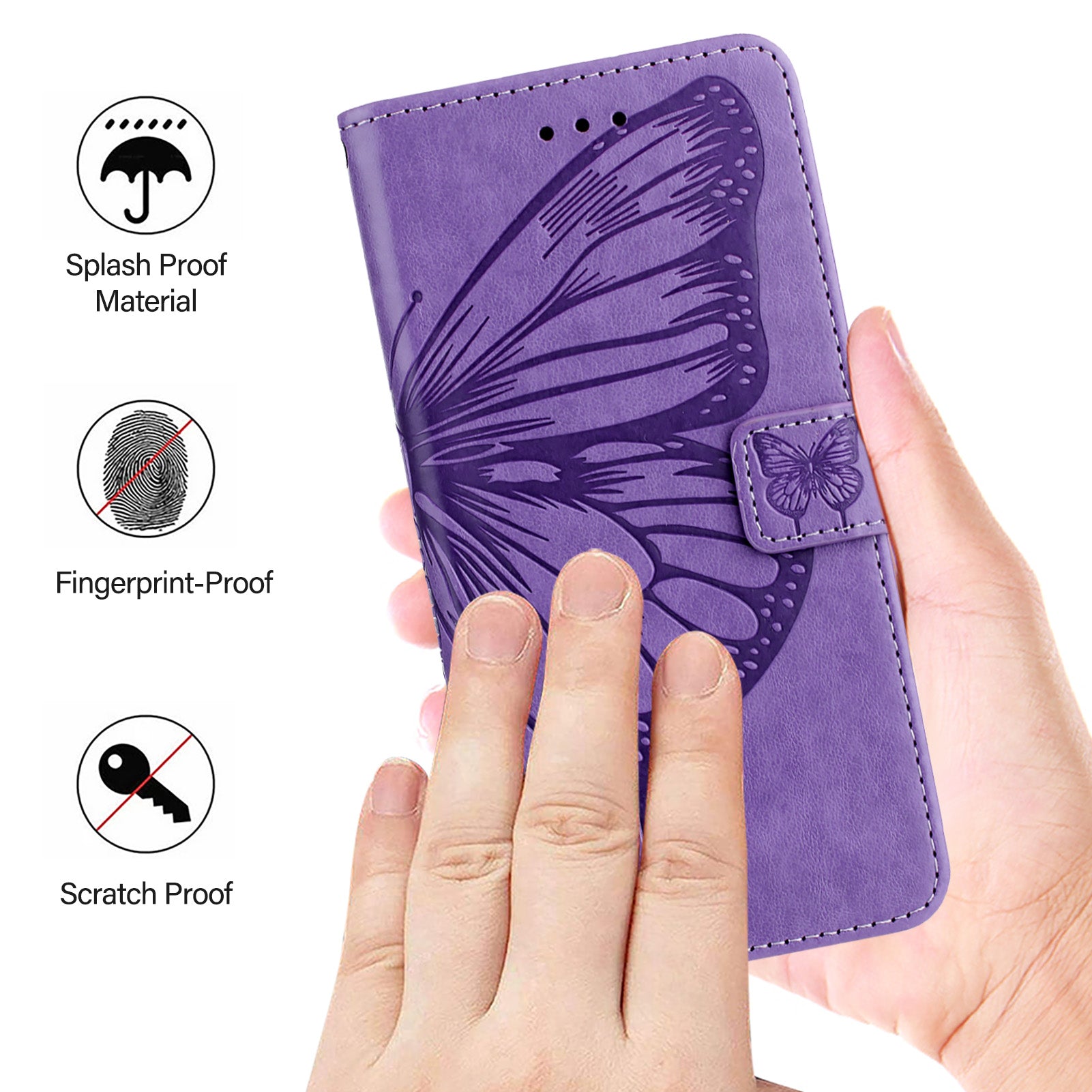 For Google Pixel 9 Pro XL Case YB Imprinting Series-4 Butterfly Flower Flip Wallet Leather Phone Cover - Purple