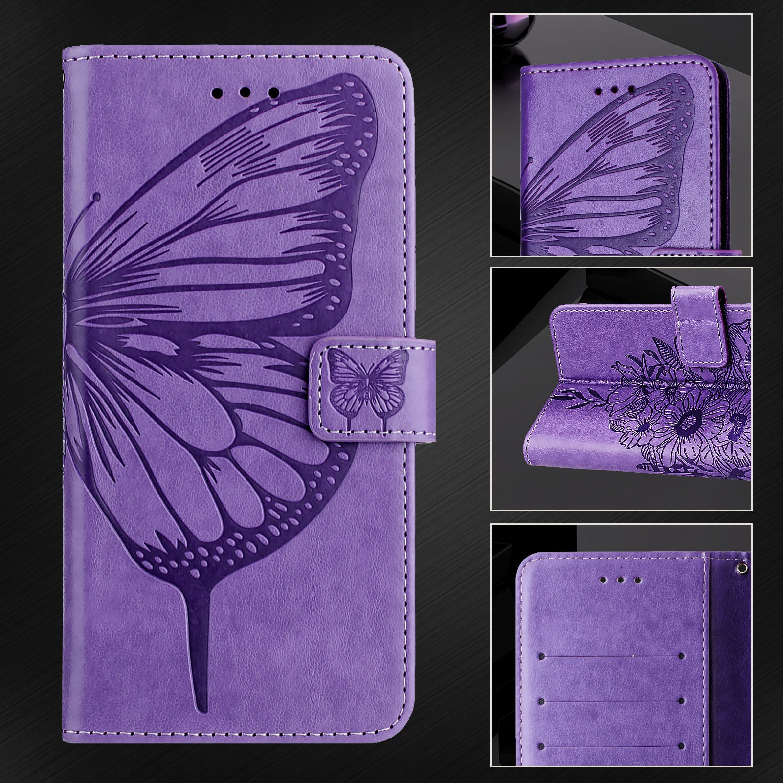 For Google Pixel 9 Pro XL Case YB Imprinting Series-4 Butterfly Flower Flip Wallet Leather Phone Cover - Purple