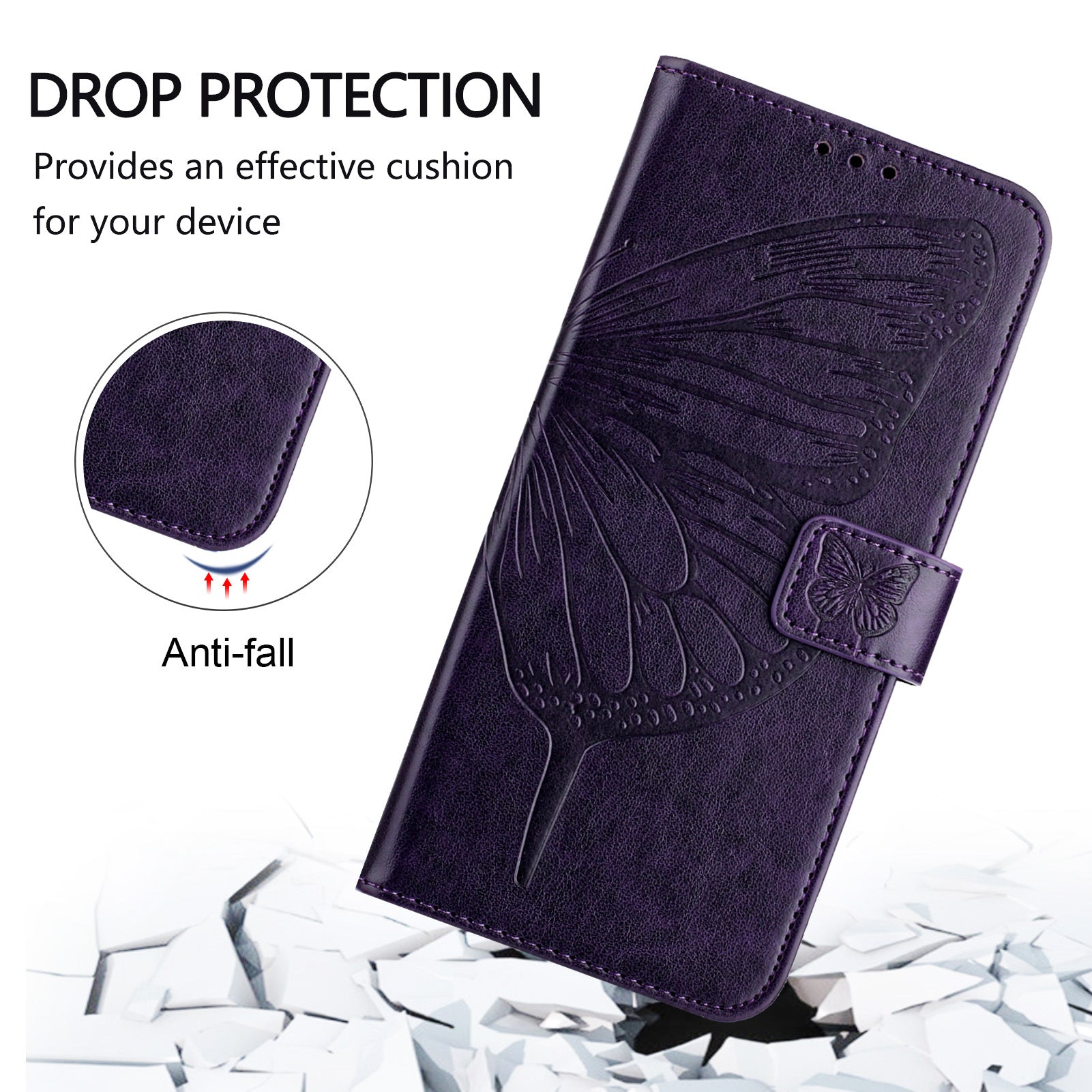 For Google Pixel 9 Pro XL Case YB Imprinting Series-4 Butterfly Flower Flip Wallet Leather Phone Cover - Dark Purple