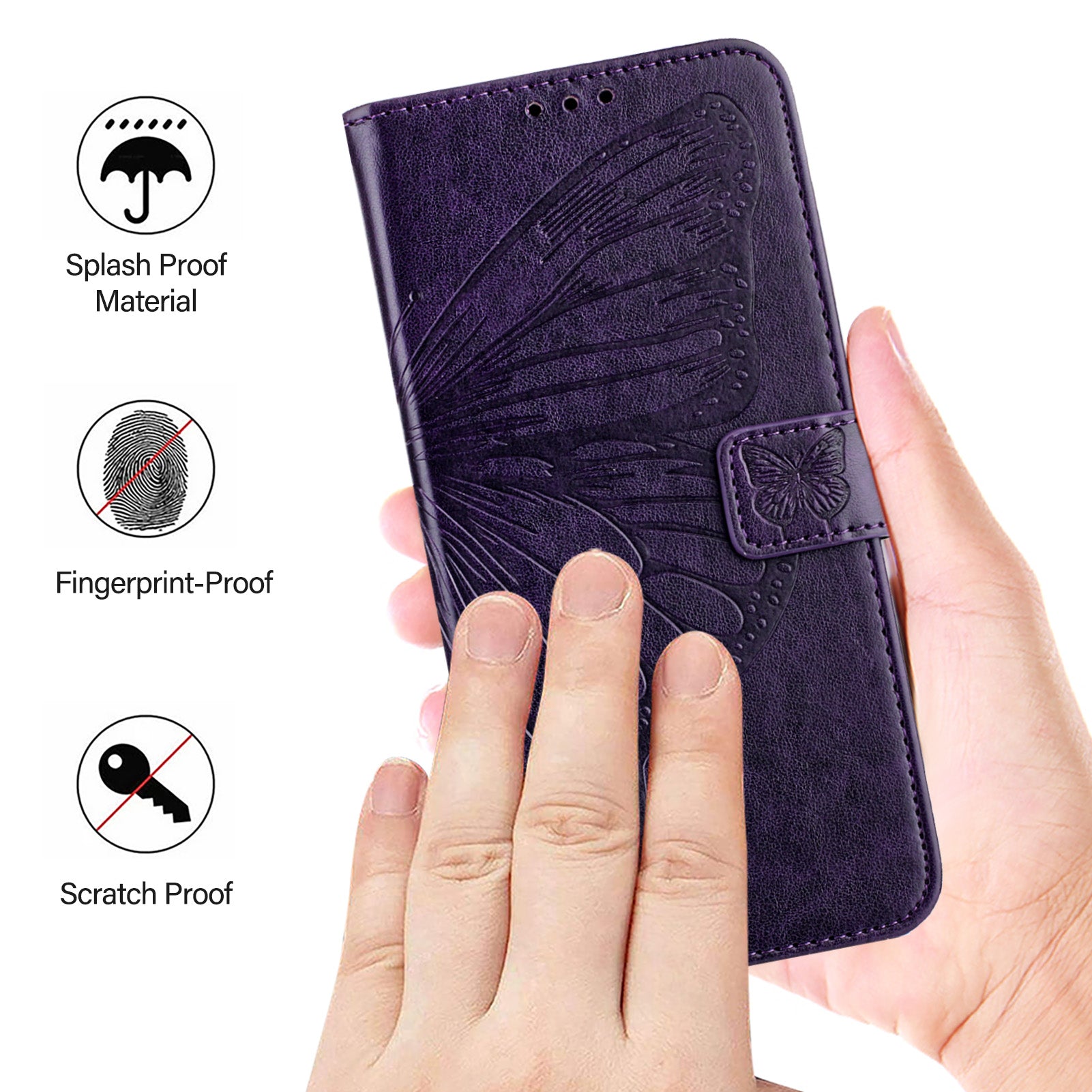 For Google Pixel 9 Pro XL Case YB Imprinting Series-4 Butterfly Flower Flip Wallet Leather Phone Cover - Dark Purple