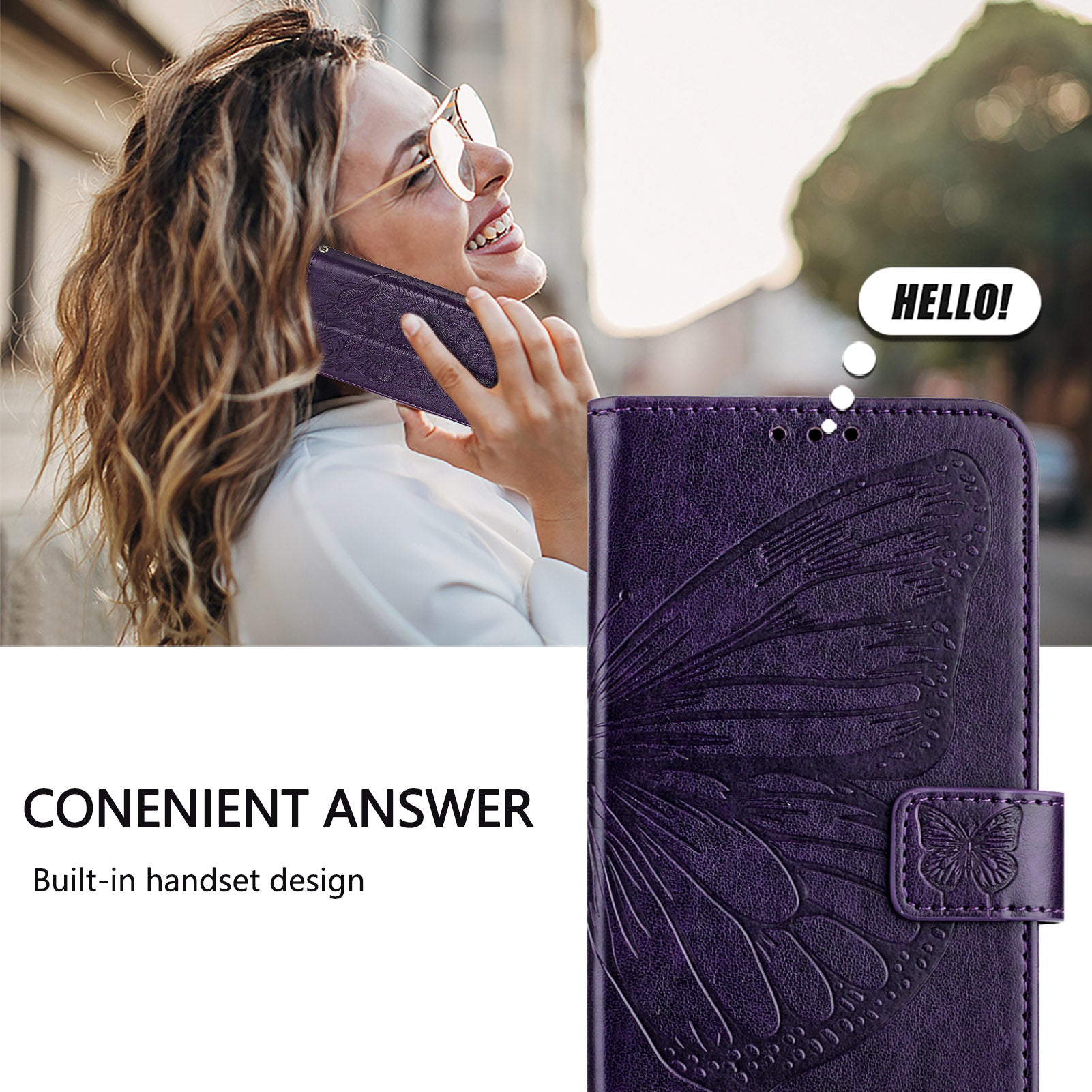 For Google Pixel 9 Pro XL Case YB Imprinting Series-4 Butterfly Flower Flip Wallet Leather Phone Cover - Dark Purple