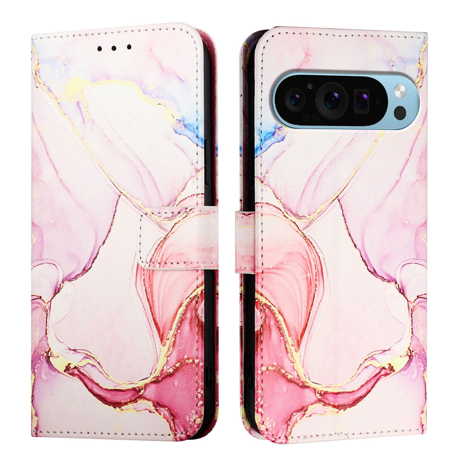 For Google Pixel 9 Pro XL Case YB Pattern Printing Leather Series-5   Marble Pattern Wallet Phone Cover - Rose Gold LS005