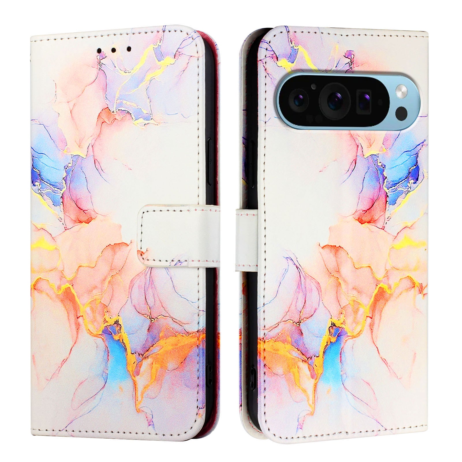 For Google Pixel 9 Pro XL Case YB Pattern Printing Leather Series-5   Marble Pattern Wallet Phone Cover - Milky Way Marble White LS004