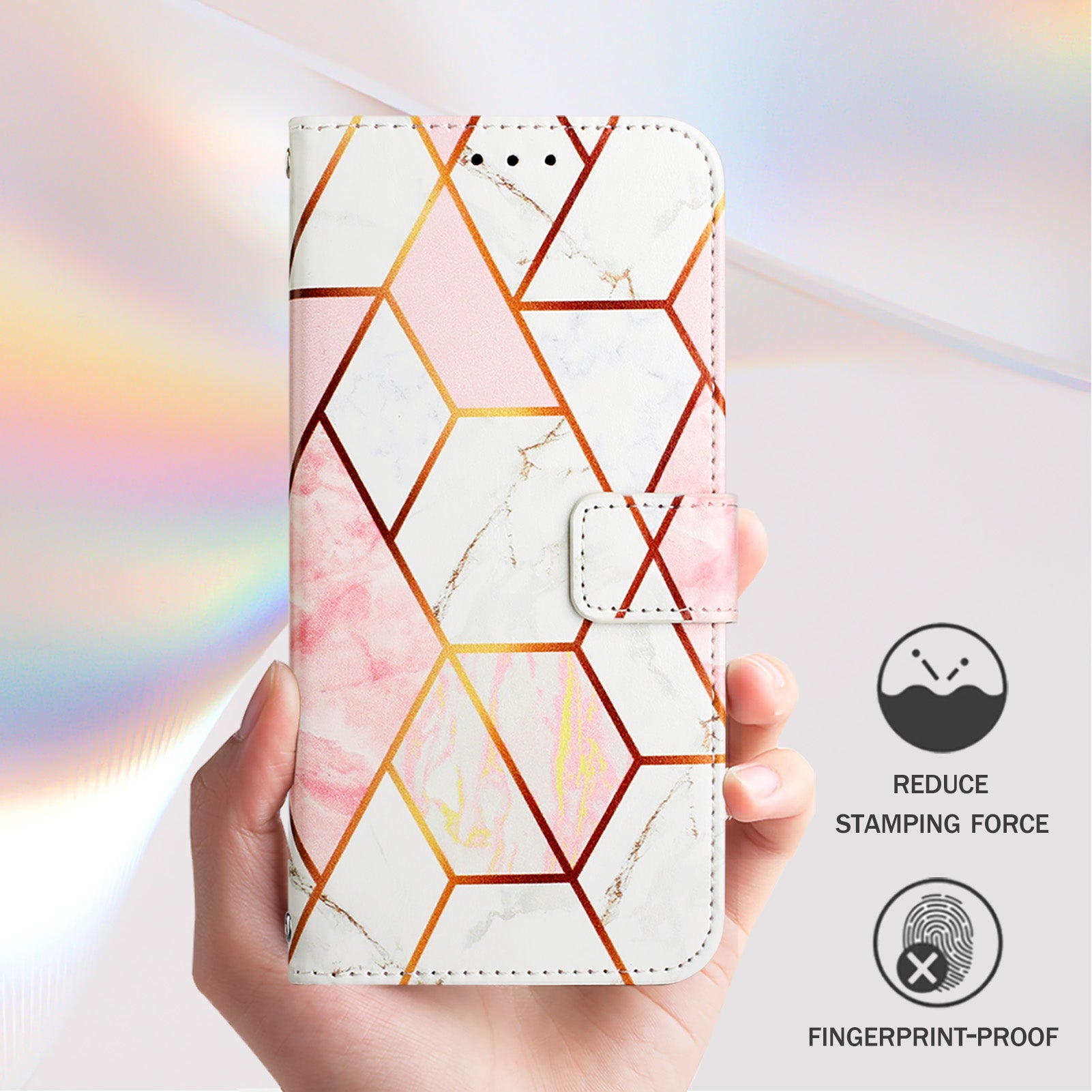 For Google Pixel 9 Pro XL Case YB Pattern Printing Leather Series-5   Marble Pattern Wallet Phone Cover -  Pink / White LS002