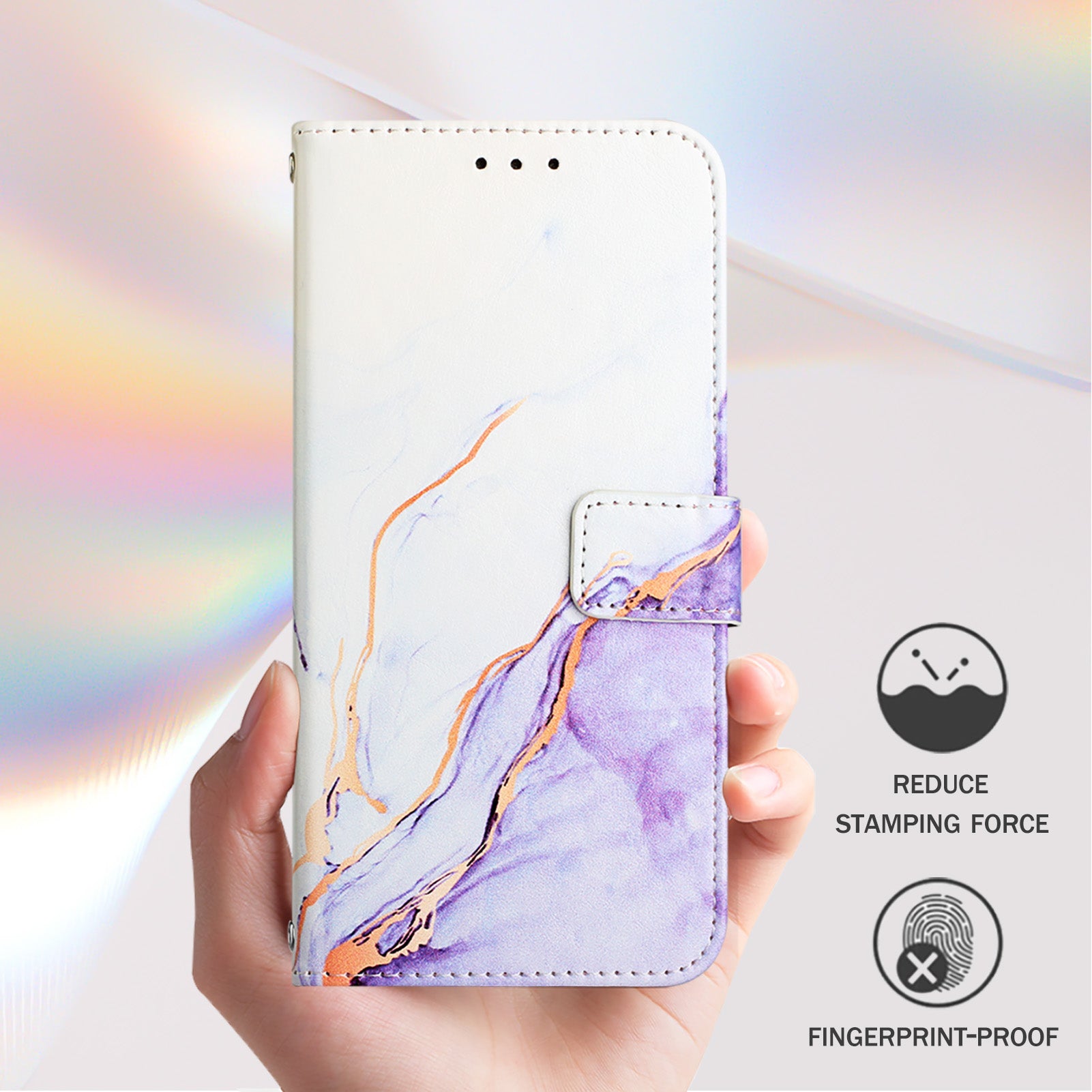 For Google Pixel 9 Pro XL Case YB Pattern Printing Leather Series-5   Marble Pattern Wallet Phone Cover - White / Purple LS006