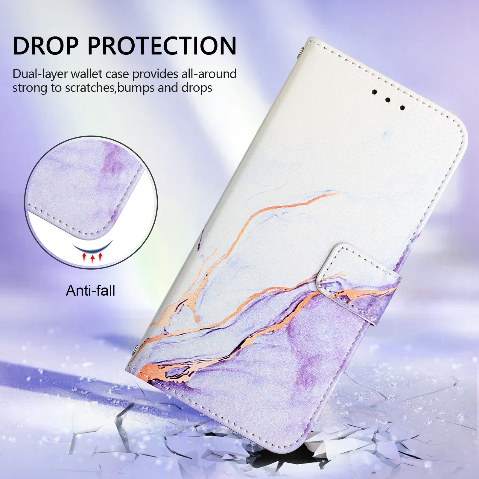 For Google Pixel 9 Pro XL Case YB Pattern Printing Leather Series-5   Marble Pattern Wallet Phone Cover - White / Purple LS006