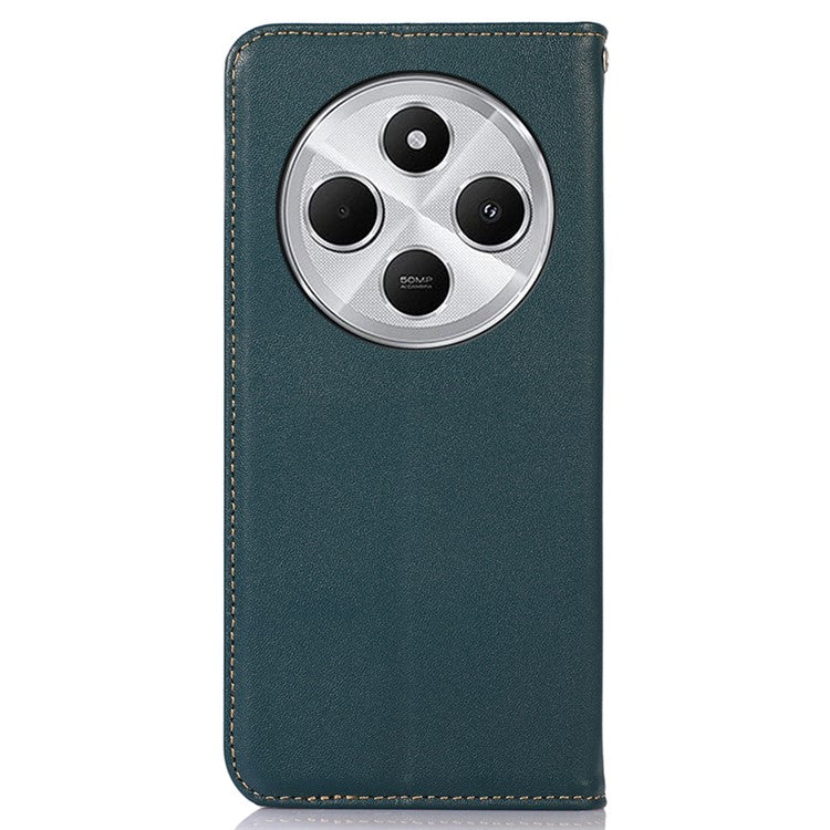 KHAZNEH For Xiaomi Poco C75 4G / Redmi 14R 5G / 14C 4G Case Genuine Cow Leather Wallet Phone Cover Nappa Texture - Green