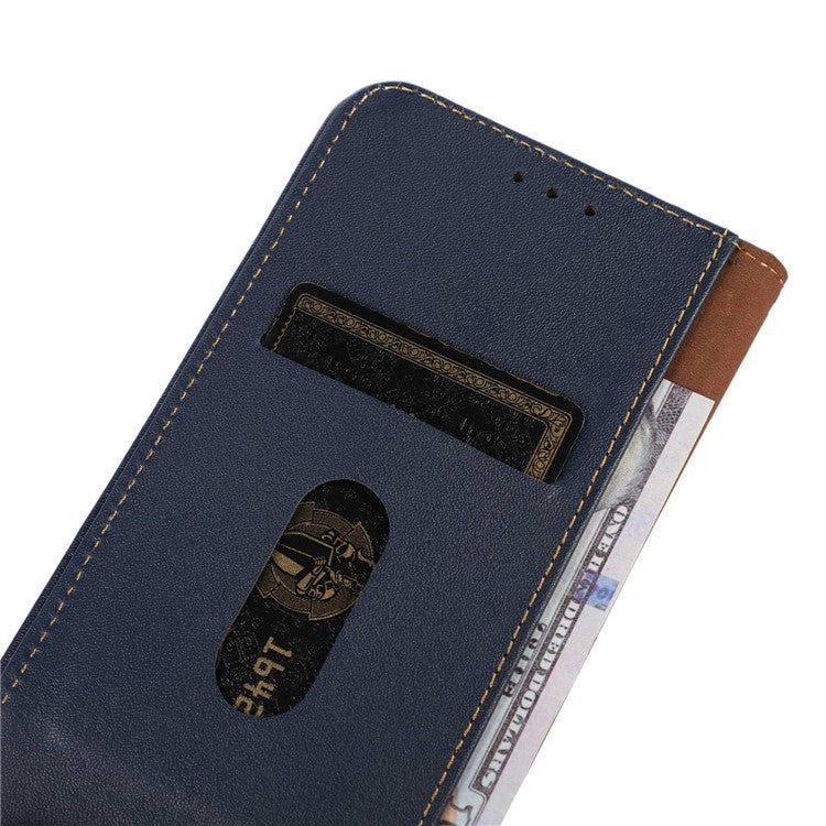 KHAZNEH For Xiaomi Poco C75 4G / Redmi 14R 5G / 14C 4G Case Genuine Cow Leather Wallet Phone Cover Nappa Texture - Blue