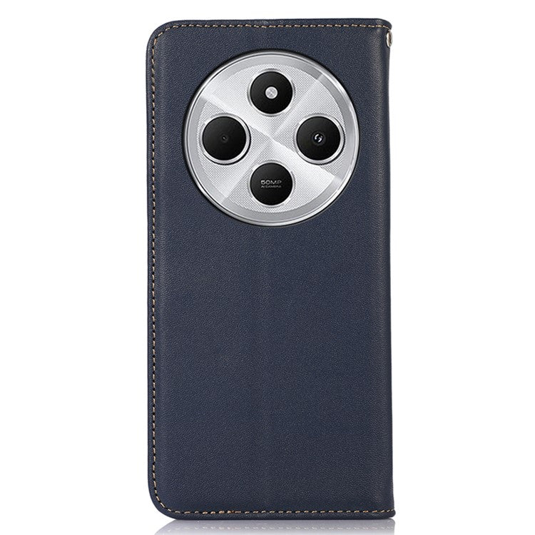 KHAZNEH For Xiaomi Poco C75 4G / Redmi 14R 5G / 14C 4G Case Genuine Cow Leather Wallet Phone Cover Nappa Texture - Blue