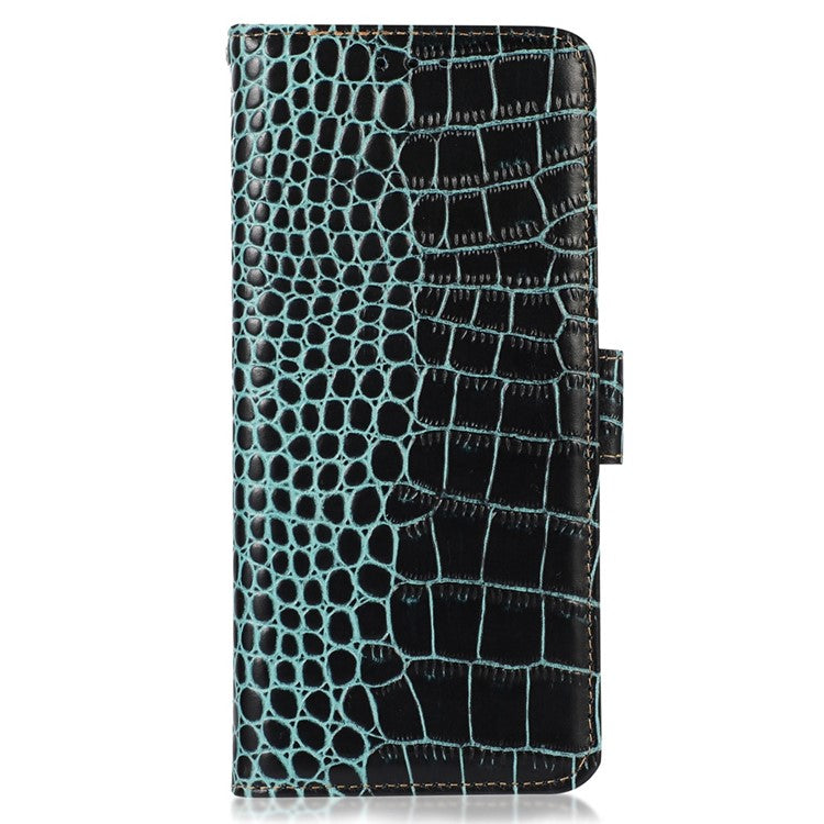 For Xiaomi Poco C75 4G / Redmi 14R 5G / 14C 4G Case Crocodile Texture Genuine Cow Leather Phone Wallet Cover - Green