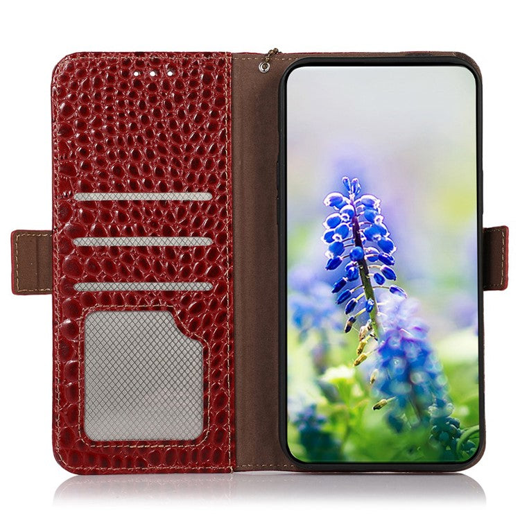 For Xiaomi Poco C75 4G / Redmi 14R 5G / 14C 4G Case Crocodile Texture Genuine Cow Leather Phone Wallet Cover - Red