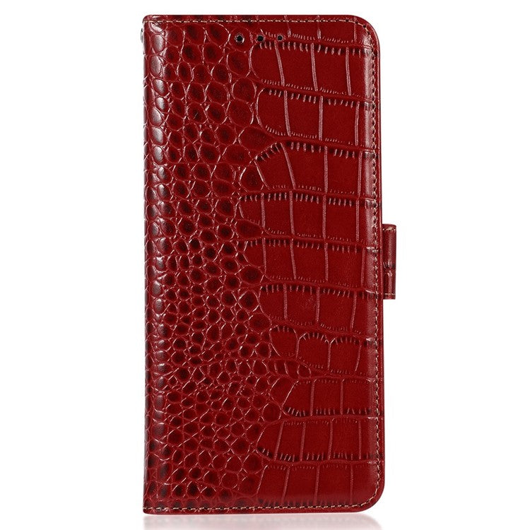 For Xiaomi Poco C75 4G / Redmi 14R 5G / 14C 4G Case Crocodile Texture Genuine Cow Leather Phone Wallet Cover - Red