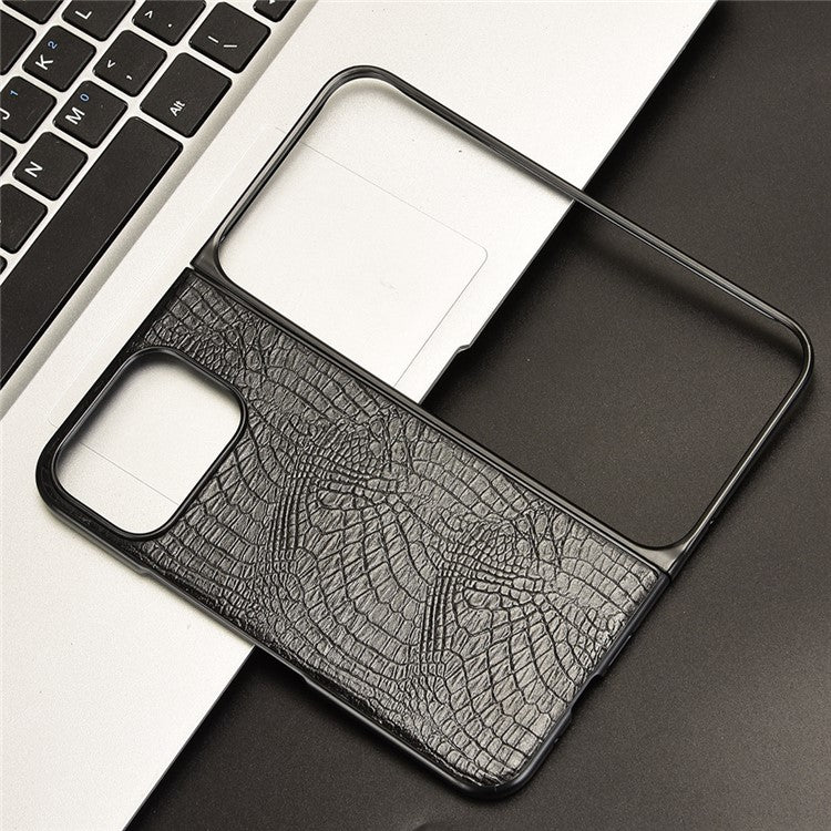 For Google Pixel 9 Pro Fold 5G Case Crocodile Texture Leather Coated Hard PC Phone Cover - Black