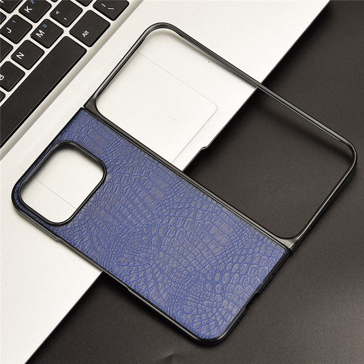 For Google Pixel 9 Pro Fold 5G Case Crocodile Texture Leather Coated Hard PC Phone Cover - Blue