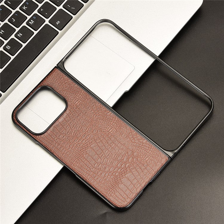 For Google Pixel 9 Pro Fold 5G Case Crocodile Texture Leather Coated Hard PC Phone Cover - Brown