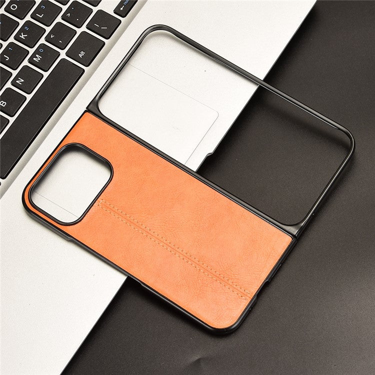 For Google Pixel 9 Pro Fold 5G Case Cowhide Texture Leather+PC Phone Cover Stitching Lines - Orange